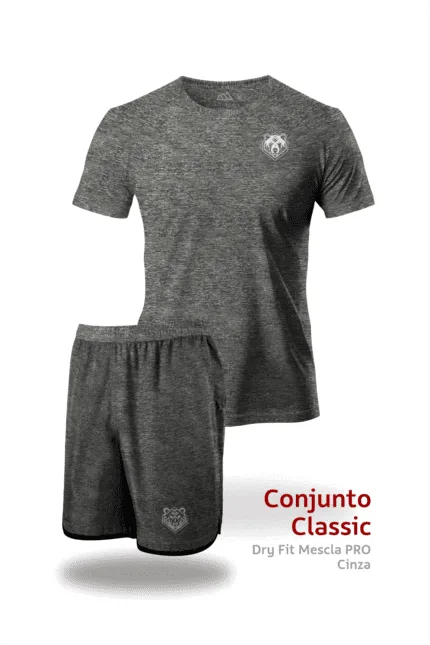 Conjunto Classic (Camiseta e Bermuda) Mescla Urso Cinza