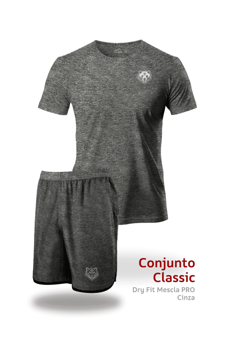 Conjunto Classic (Camiseta e Bermuda) Mescla Urso Cinza