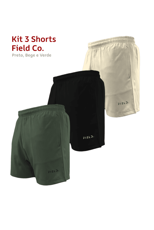 Kit 3 Shorts Field Co. – Preto, Bege e Verde
